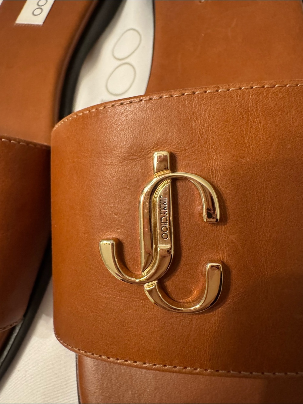 Jimmy Choo Brown Leather Slide Sandals with Gold JC Emblem 39 - Picture 3 of 7